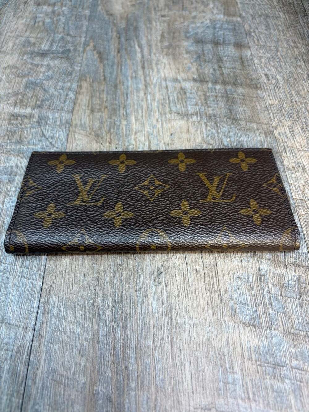 Louis Vuitton Monogram Long Wallet Checkbook Cover Vintage Brown leather EUC